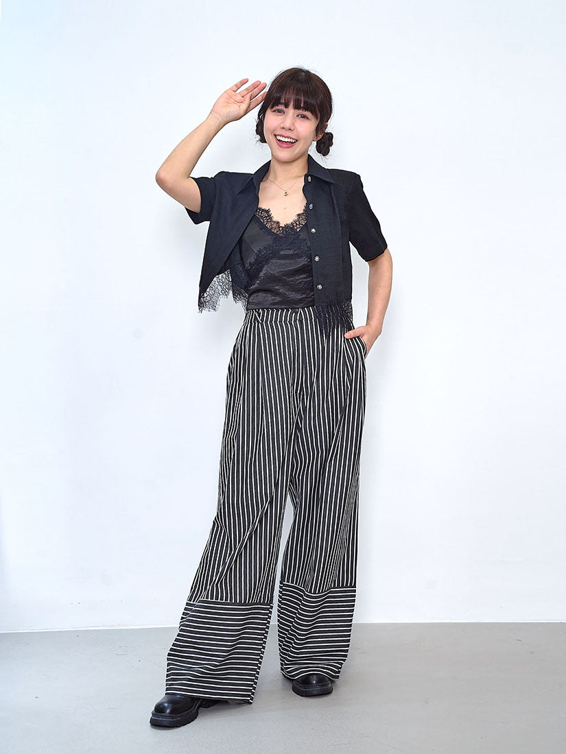 Lace Hem Tweed Crop Outer Shirt (2 Colours)