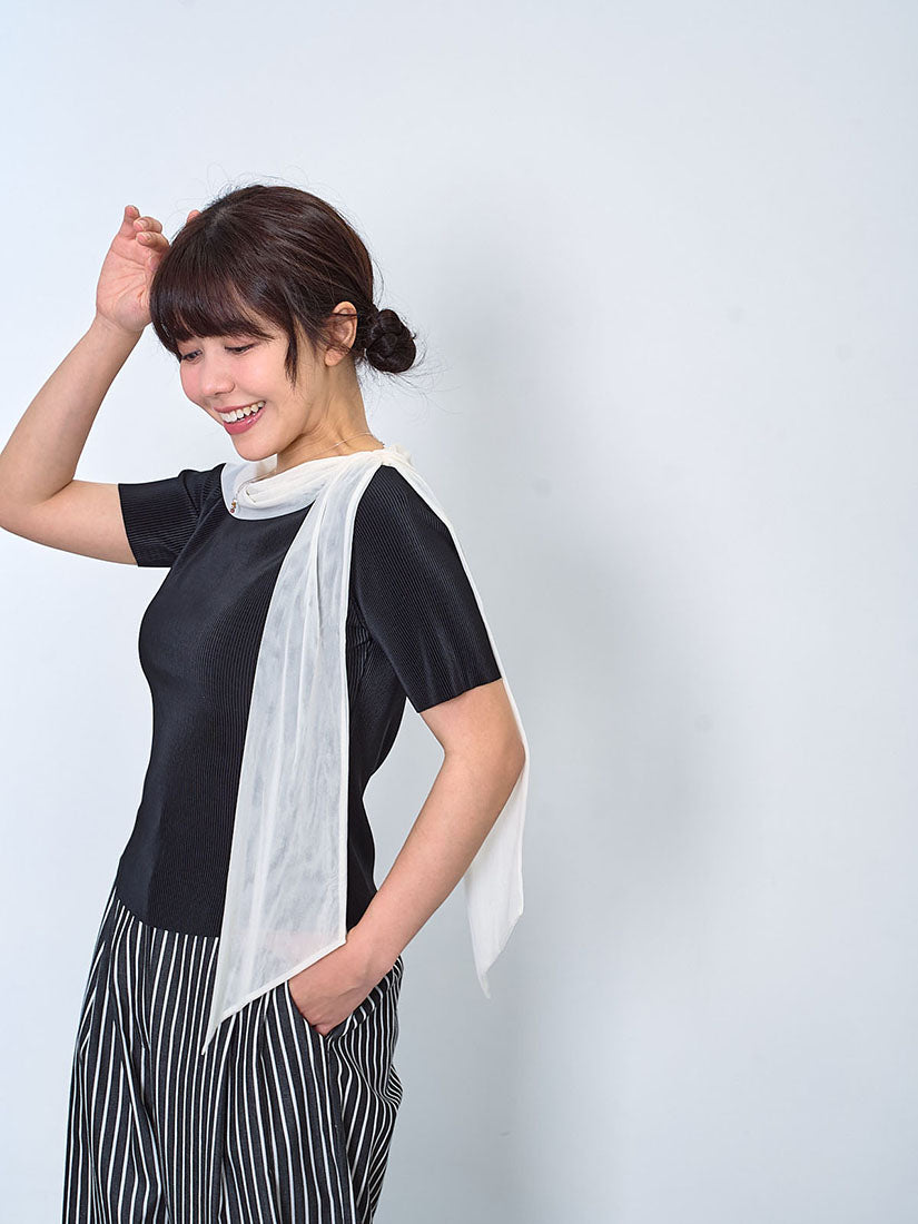 One-Shoulder Scarf Neck Rib Top
