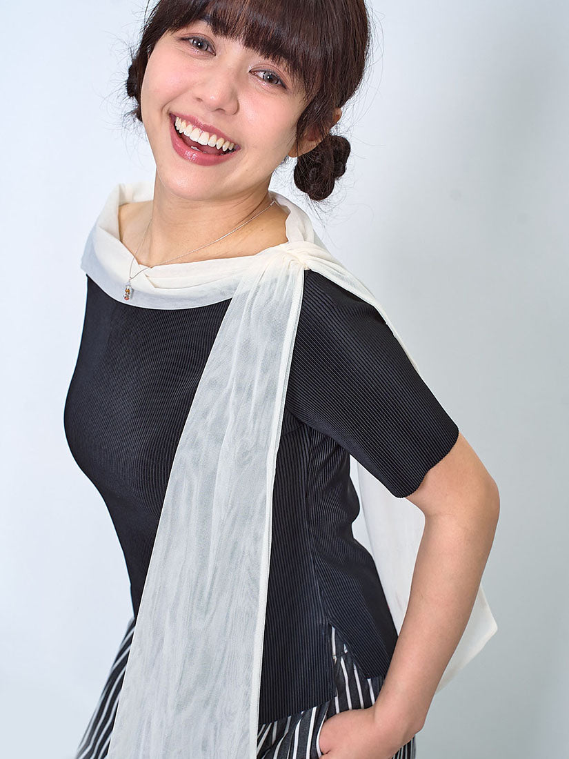 One-Shoulder Scarf Neck Rib Top
