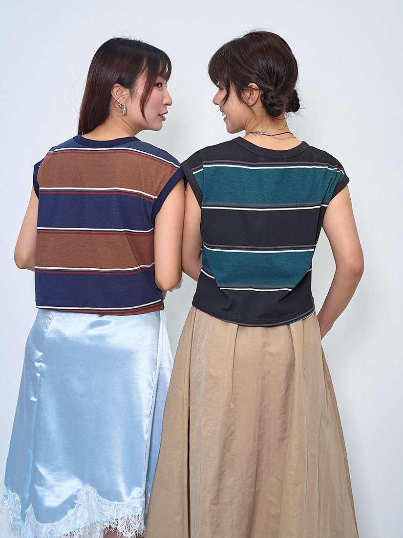 'Make SureThat I' Striped Vest Crop Tee (2 Colours)