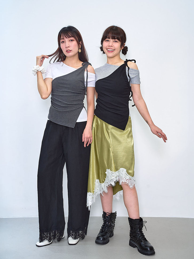 One Shoulder Tank Top With Asymmetric Tee (2 Colours)