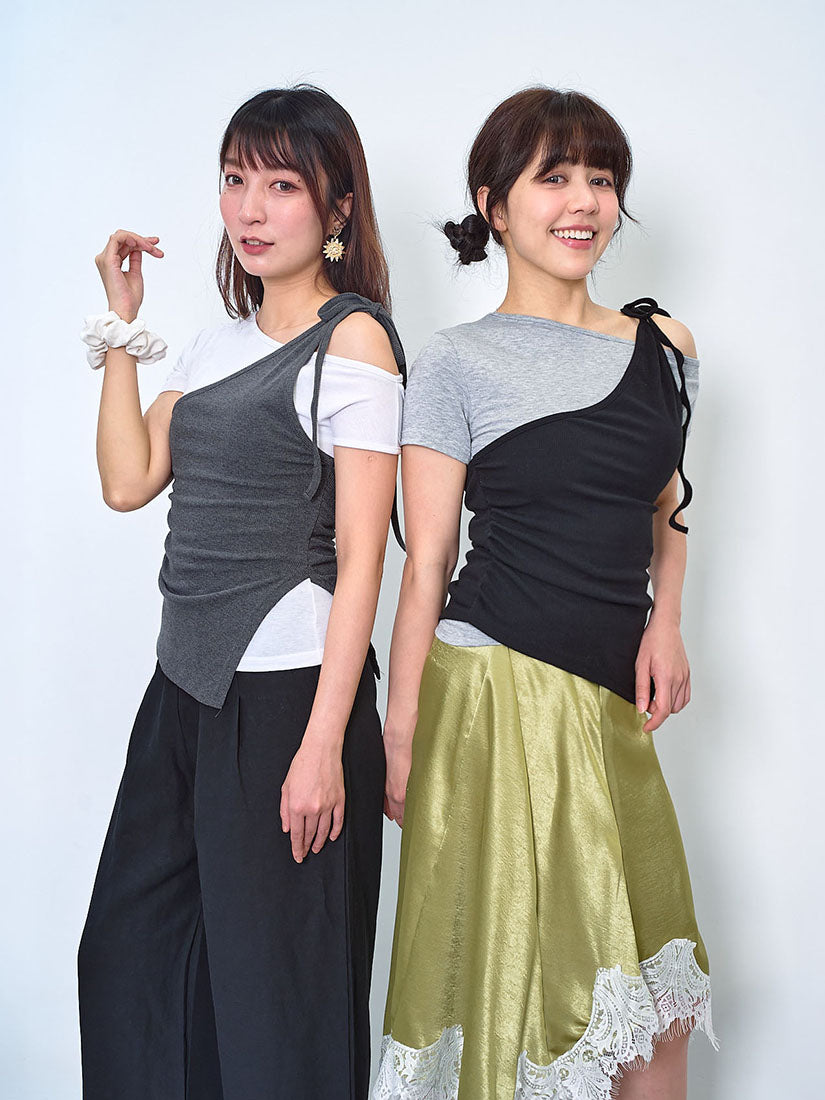 One Shoulder Tank Top With Asymmetric Tee (2 Colours)