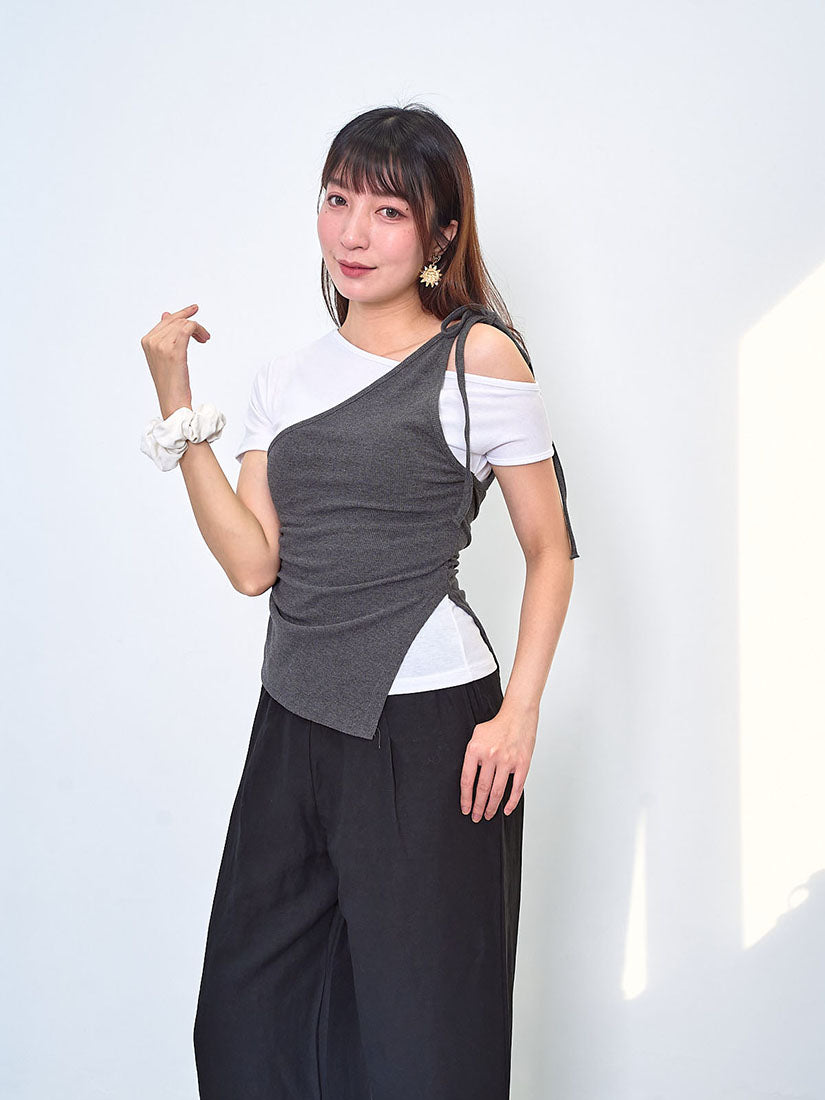 One Shoulder Tank Top With Asymmetric Tee (2 Colours)