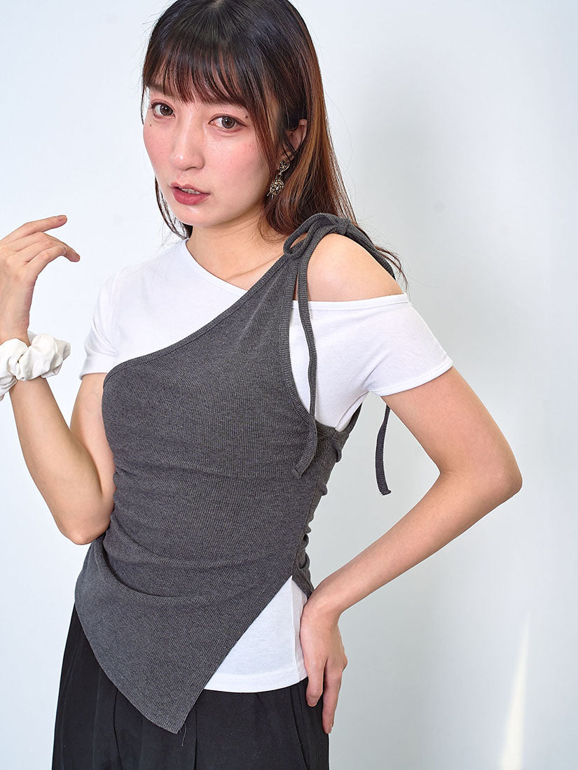 One Shoulder Tank Top With Asymmetric Tee (2 Colours)