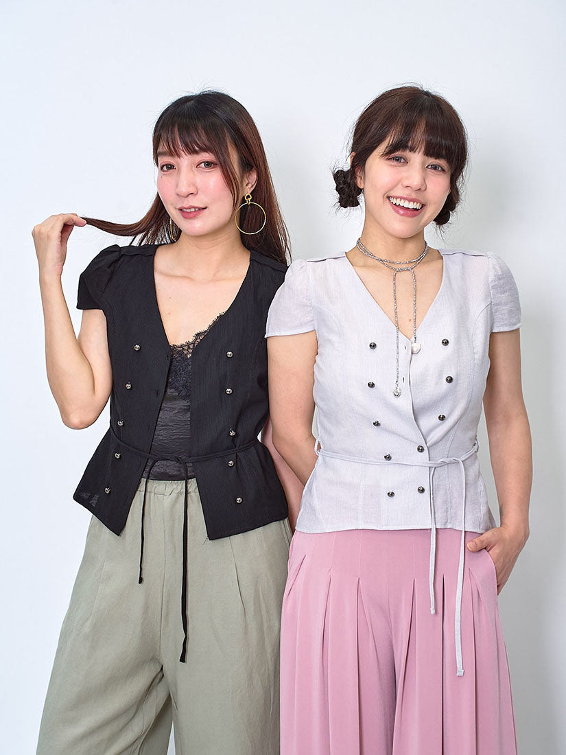 Tie Waist Double Breasted Blouse (2 Colours)