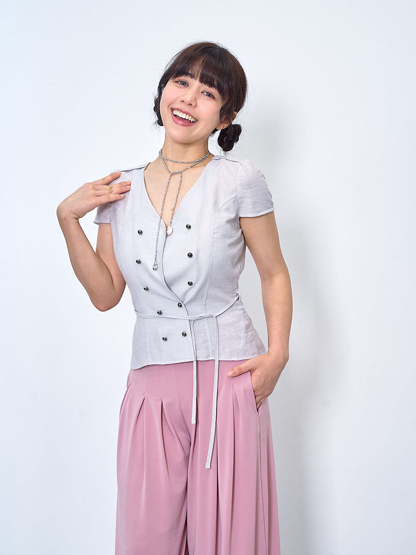 Tie Waist Double Breasted Blouse (2 Colours)