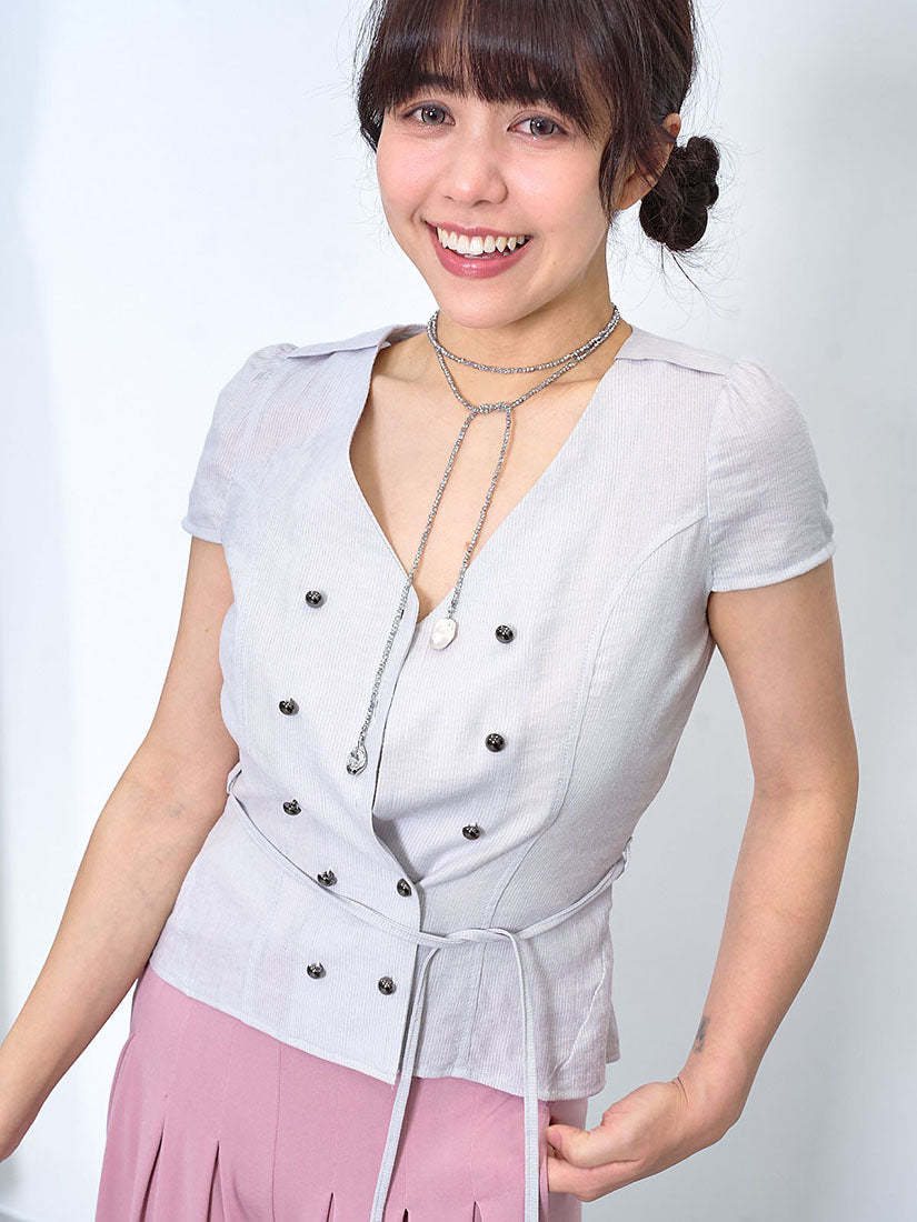 Tie Waist Double Breasted Blouse (2 Colours)