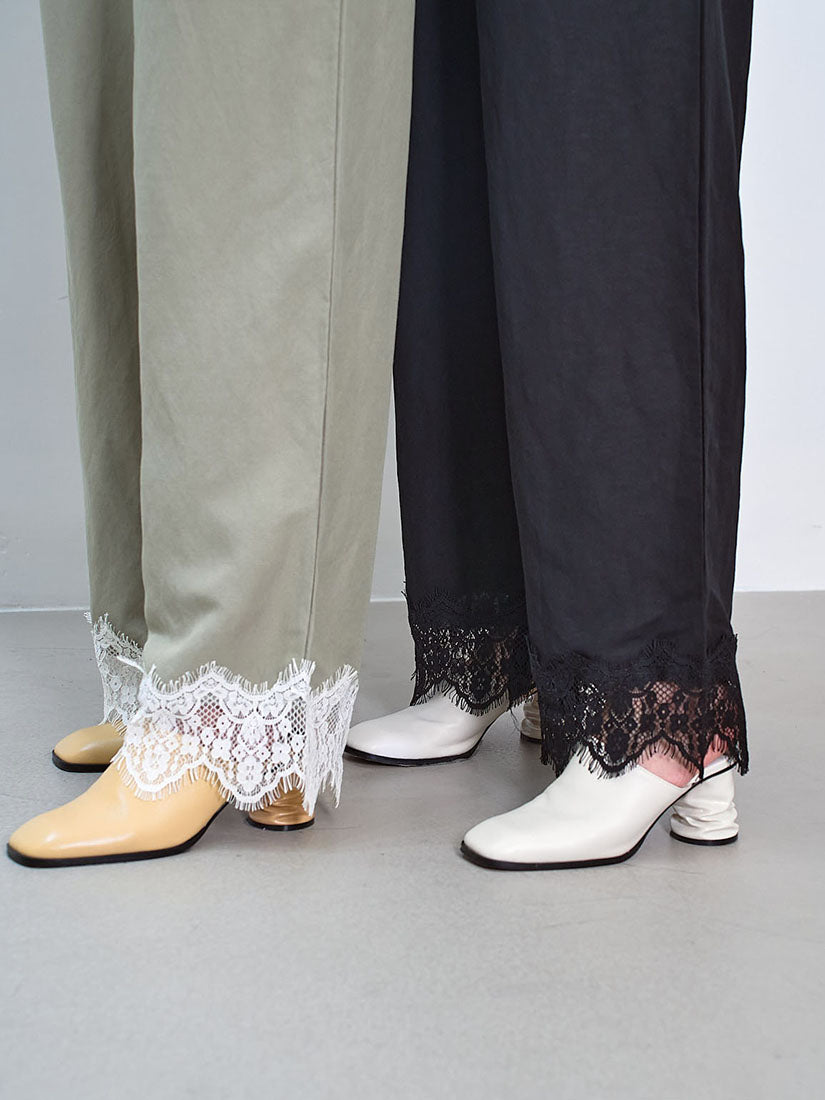 Lace Hem Linen Touch Wide Leg Pants (2 Colours)