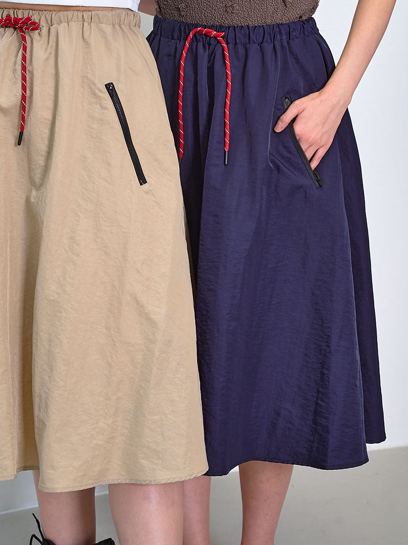 Drawstring Waist Zip Pocket Skirt (2 Colours)