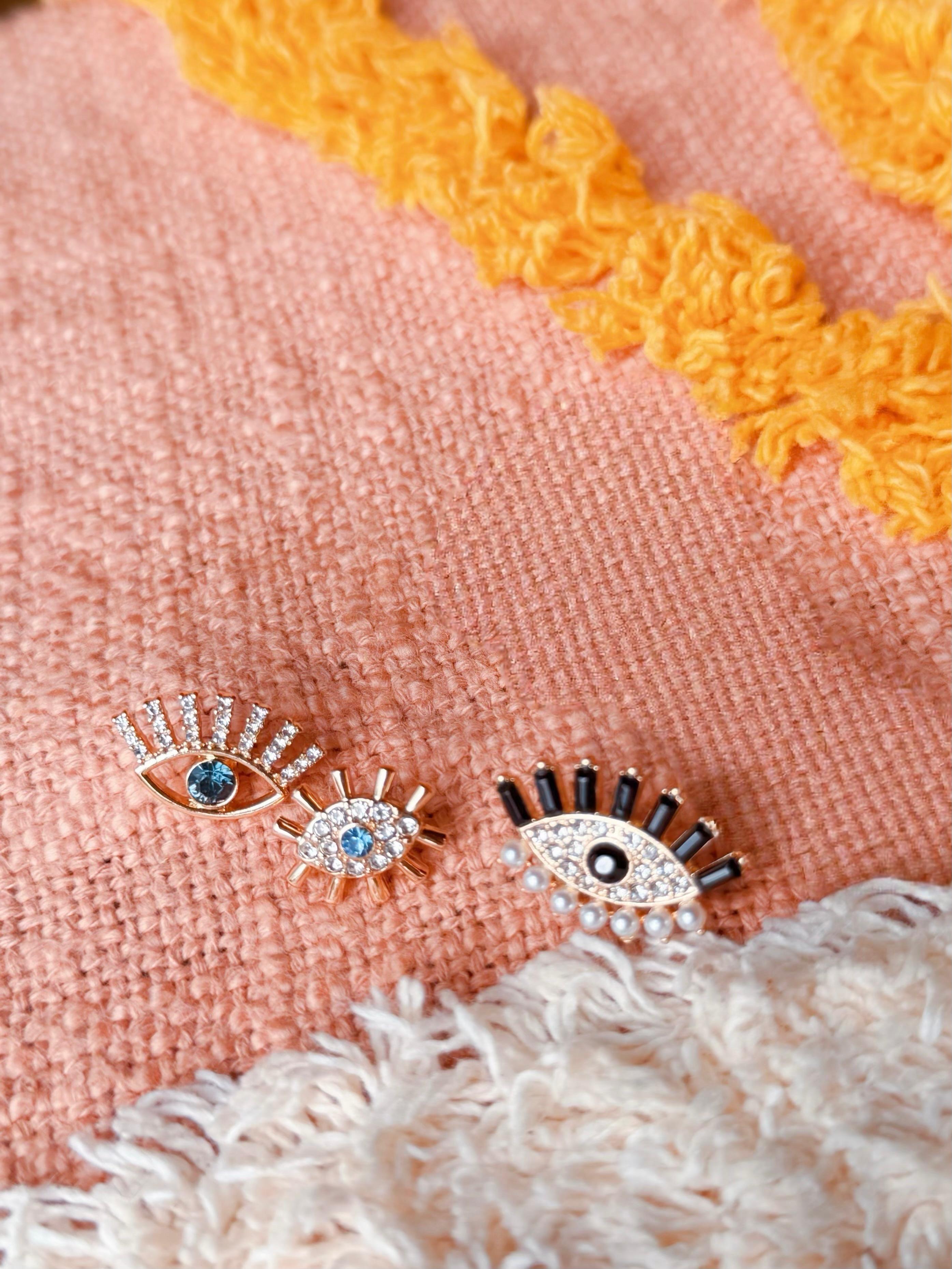 3 Eyes Pins With Rhinestones