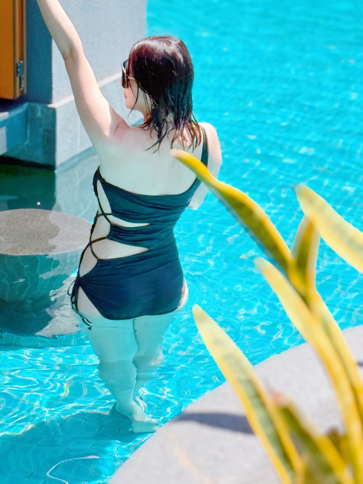 Padded-Cup One Shoulder Cut Out Drawstring Side Swimsuit