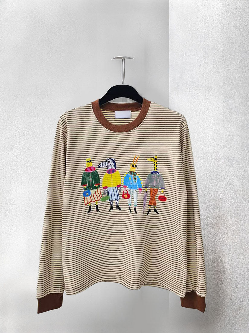 Dressing Animals Printed Striped Tee (2 Colours)