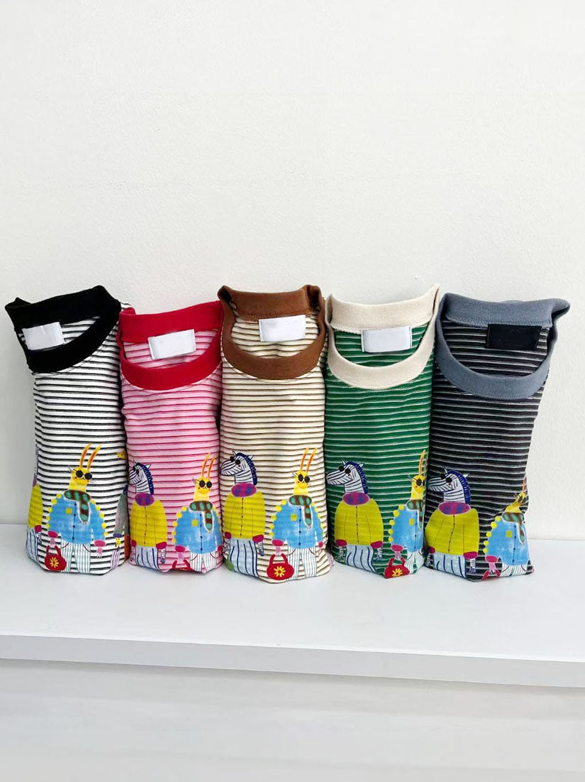 Dressing Animals Printed Striped Tee (2 Colours)