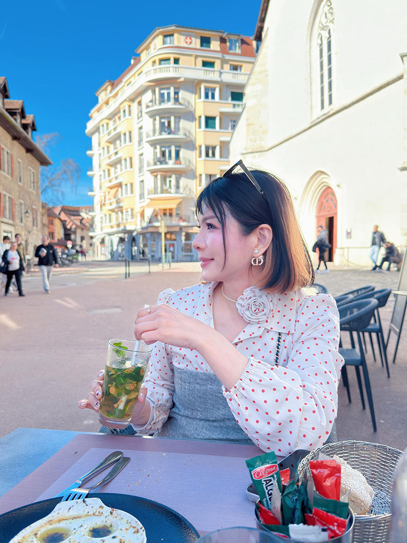 Cable Knitted Panel Polka Dot Blouse