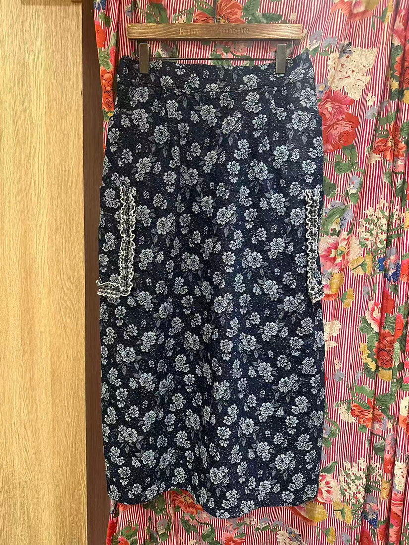 Navy Floral Skirt