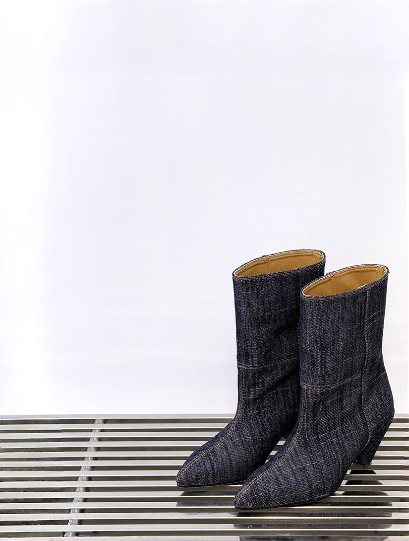 Point Toe Denim Ankle Boots
