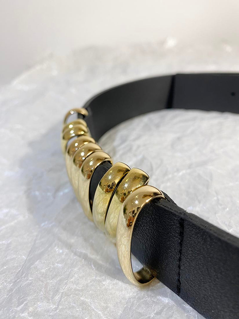 Leather Belt With Golden Loops